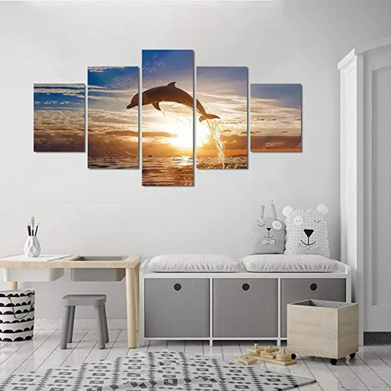 5 Pcs Jumping Dolphin Sunset Landscape Painting | Skanto