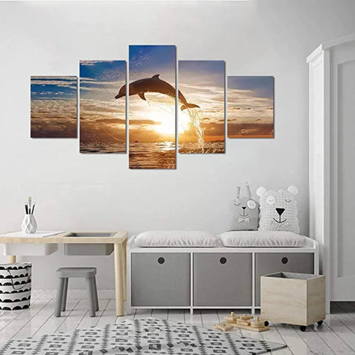 5 Pcs Jumping Dolphin Sunset Landscape Painting | Skanto
