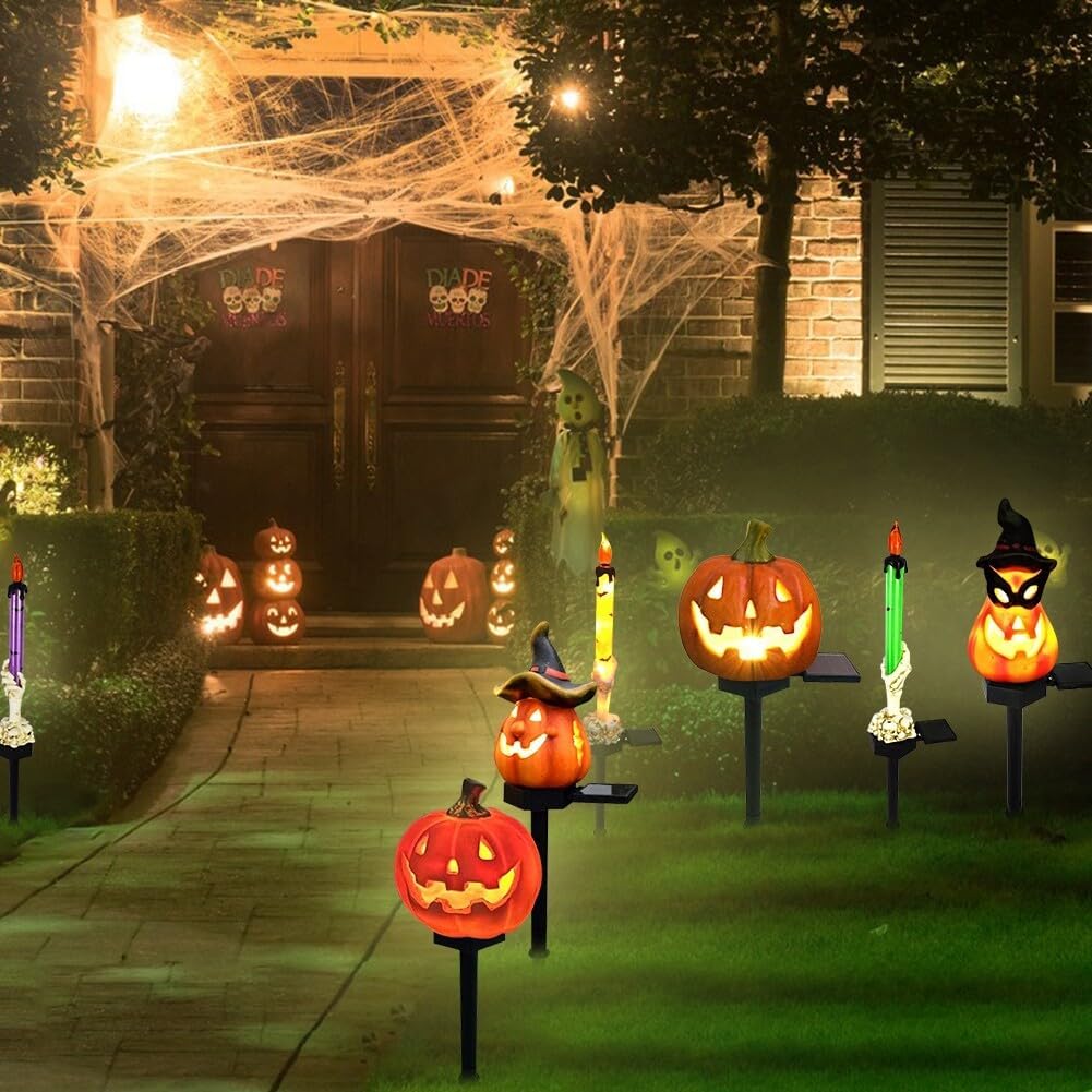 Skanto | Halloween Sollys – Dekorative LED Hage-lys med Gresskar og Heks-designs