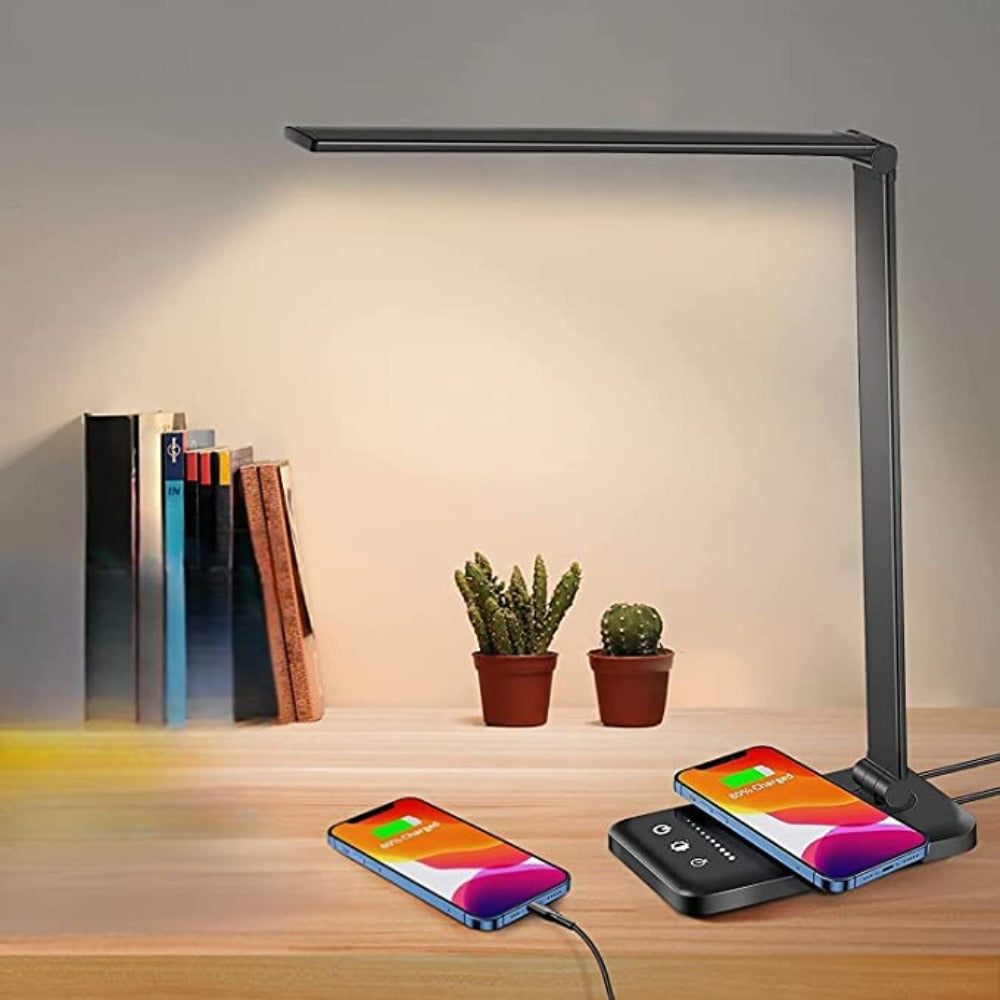 LED-Tae-lampe med USB-ladeport - 5 lysinnstillinger og Dimmae-belysningskontroll for skrivebord og leselampe