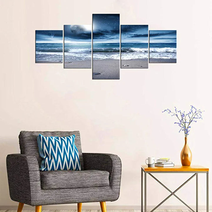5 Pc Ocean Full Moon Artwork Canvas Painting | Skanto