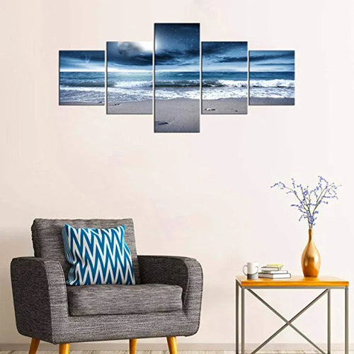 5 Pc Ocean Full Moon Artwork Canvas Painting | Skanto
