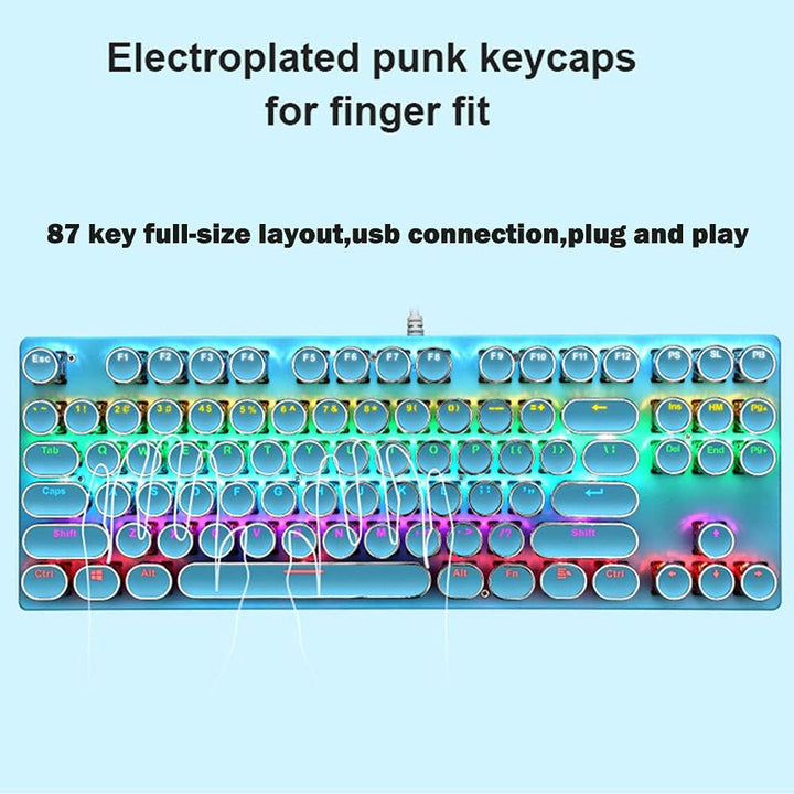 Mechanische Gaming-Tastatur med 87 Tasten, RGB-Hintergrundbeleuchtung og blauen Schaltern