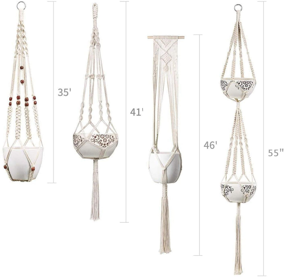 Skanto | 4-delt håndlaget Boho makramee planteholder sett