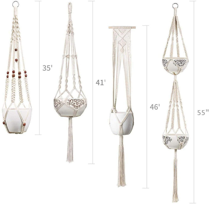 Skanto | 4-delt håndlaget Boho makramee planteholder sett