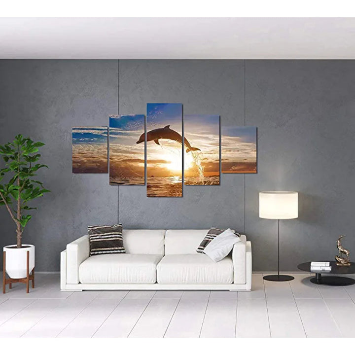5 Pcs Jumping Dolphin Sunset Landscape Painting | Skanto