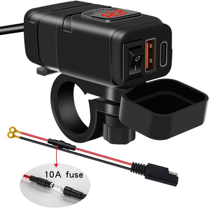 Skanto | Motorsykkel USB- og Type-C Hurtiglader med Voltmeter – Drayvik