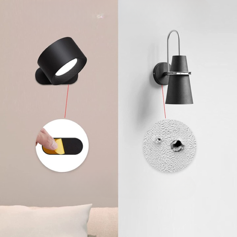Skanto | LED Vegglamper, Veggmonterte Lamper med Oppladbart Batteri, 3 Fargetemperaturer & 3 Lysstyrkenivåer, 360° Rotérbar Magnetisk Kugle, Trådløse Vegglamper for Studie, Lesing, Nattbord