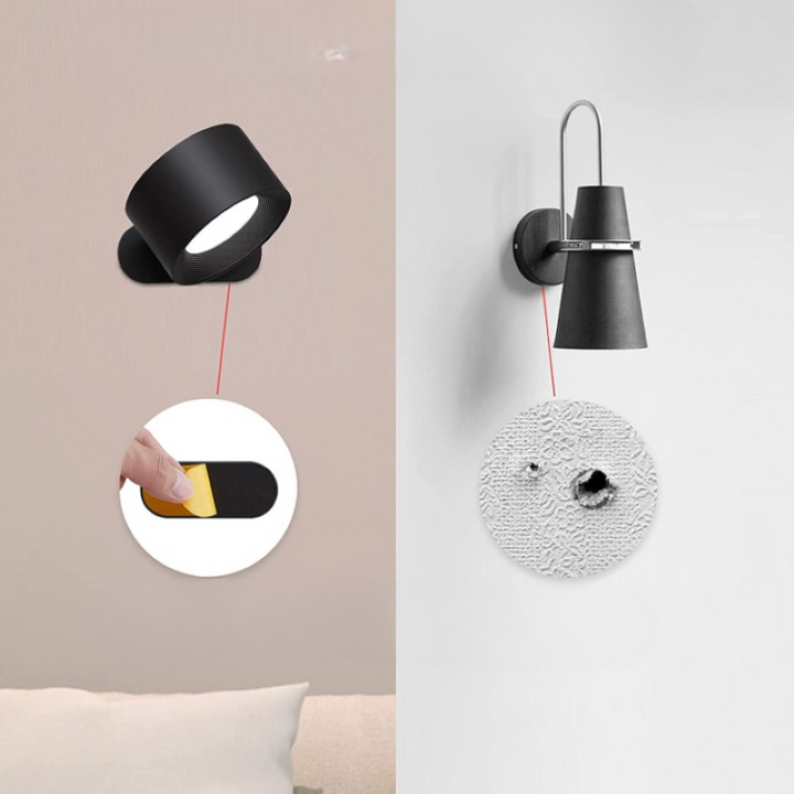 Skanto | LED Vegglamper, Veggmonterte Lamper med Oppladbart Batteri, 3 Fargetemperaturer & 3 Lysstyrkenivåer, 360° Rotérbar Magnetisk Kugle, Trådløse Vegglamper for Studie, Lesing, Nattbord
