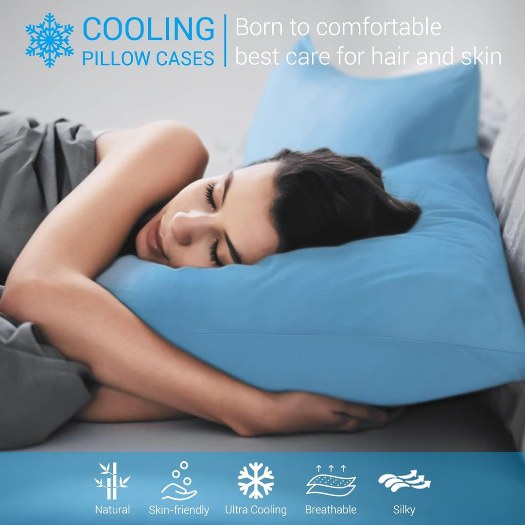 2-Pack Premium Silky Super Cooling Blue Pillowcases – Extreme Q-Max 0.5 | Skanto