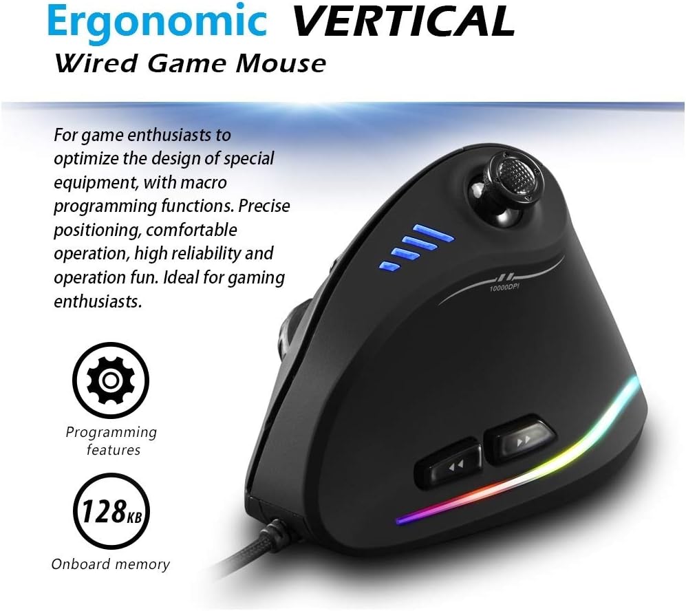 Skanto | Vertikal RGB Gaming Mus med Joystick og 11 Programmerbare Knapper – Kryvos