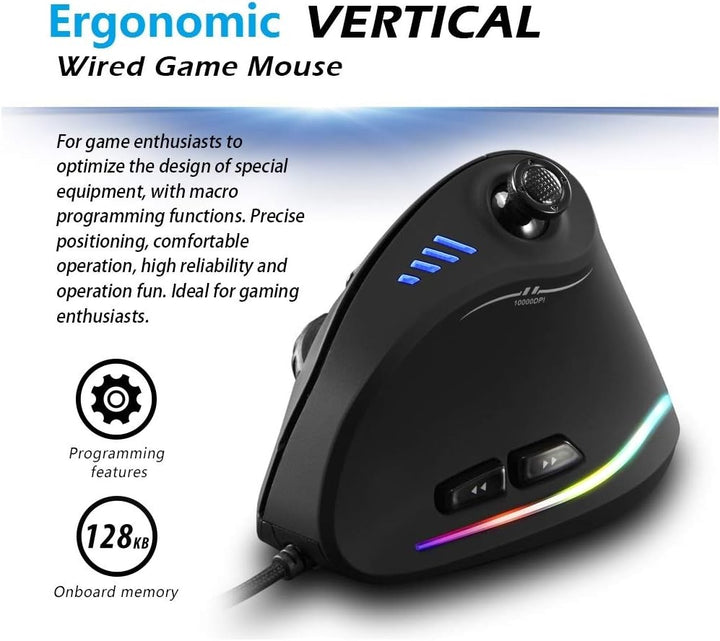 Skanto | Vertikal RGB Gaming Mus med Joystick og 11 Programmerbare Knapper – Kryvos