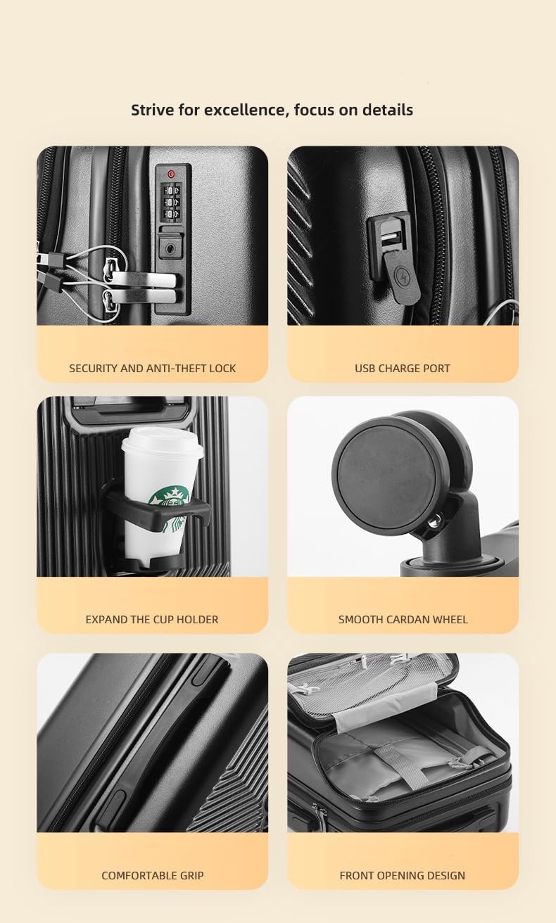 Hard Shell Carry-On med koppholder, USB-port og TSA-lås | Skanto