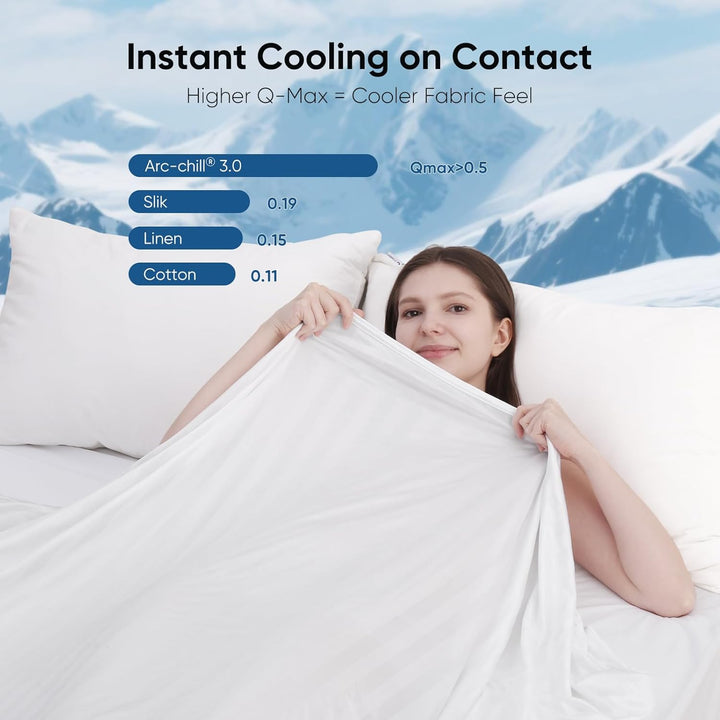 3.0 Kjølingstoff Q-max > 0.5 Ultra-Soft Hvit Stripete Teppe av Hvit | Skanto
