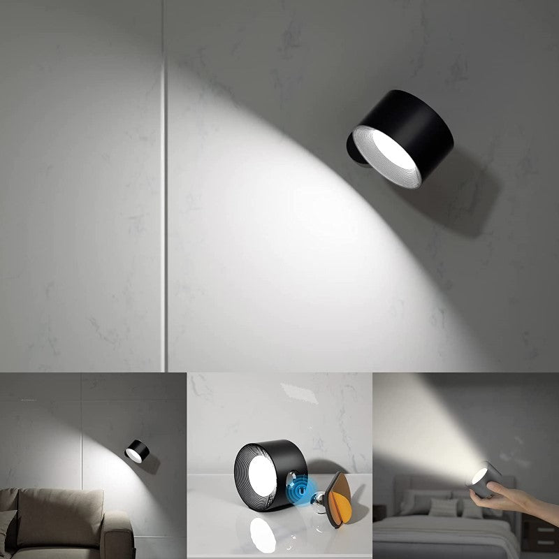 Skanto | LED Vegglamper, Veggmonterte Lamper med Oppladbart Batteri, 3 Fargetemperaturer & 3 Lysstyrkenivåer, 360° Rotérbar Magnetisk Kugle, Trådløse Vegglamper for Studie, Lesing, Nattbord