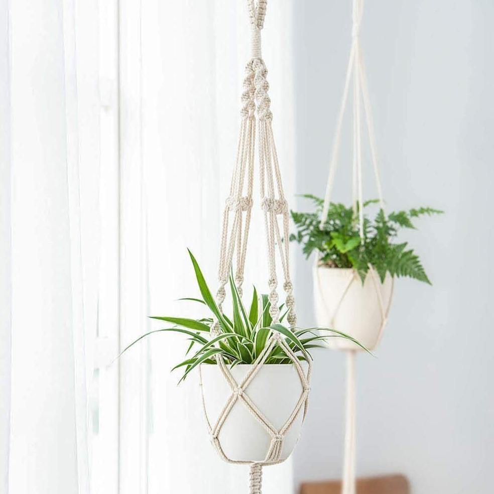 Skanto | 4-delt håndlaget Boho makramee planteholder sett