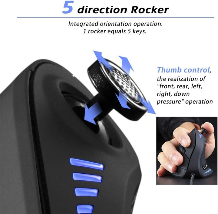 Skanto | Vertikal RGB Gaming Mus med Joystick og 11 Programmerbare Knapper – Kryvos