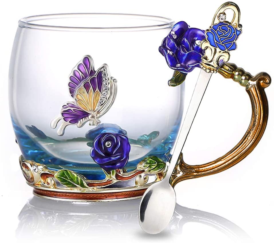 Skanto | Emalje Rose Glass Te koppesett (Med skje)