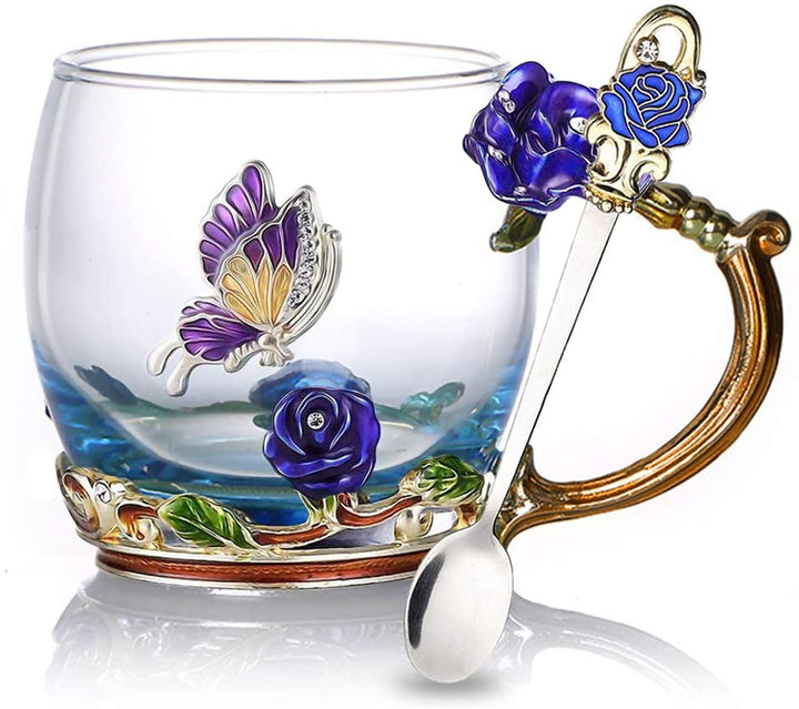 Skanto | Emalje Rose Glass Te koppesett (Med skje)
