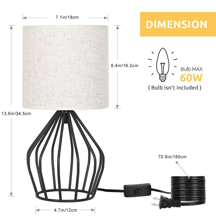 Skanto | Haitral Svart Moderne Bordlampe - Minimalistisk Nattbordlampe Med Lin-Skjerf For Soverom & Stue