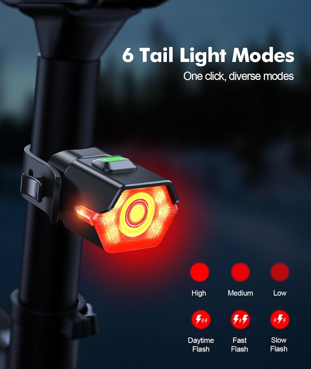 Skanto | Oppladbart sykkellyssett med 3+6 moduser og sidelys – RoadBeam