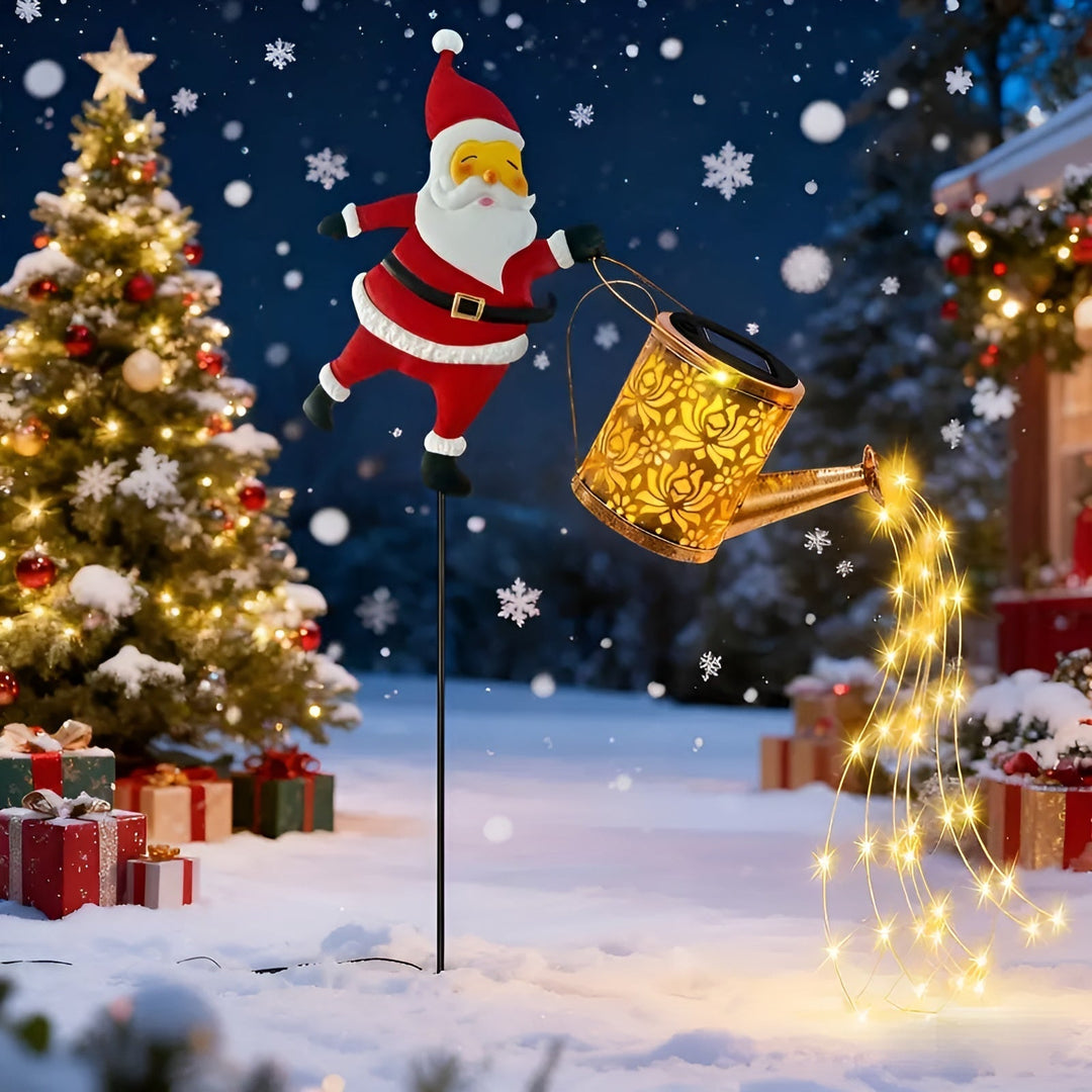 Solcelledrevne julelys med julenissen og lykter – dekorasjon for hage og terrasse | Varmhvit og farget, batterifri