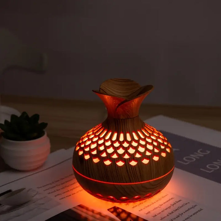 Skanto | Aromaterapi luftfukter med LED – Diffuser i treutseende & nattlys