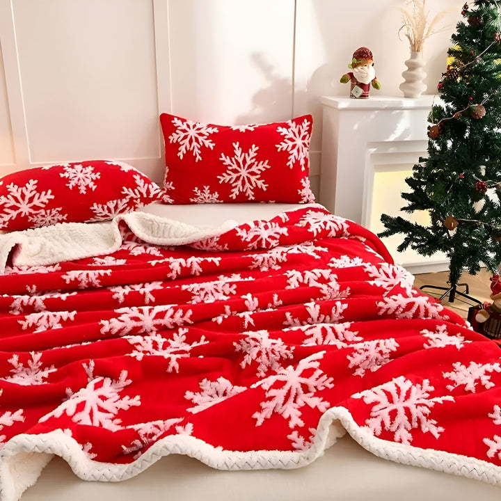 Koselig og mykt fleece-teppe med snøfnuggmønster – komfortabelt og varmt | Perfekt til sofa og seng