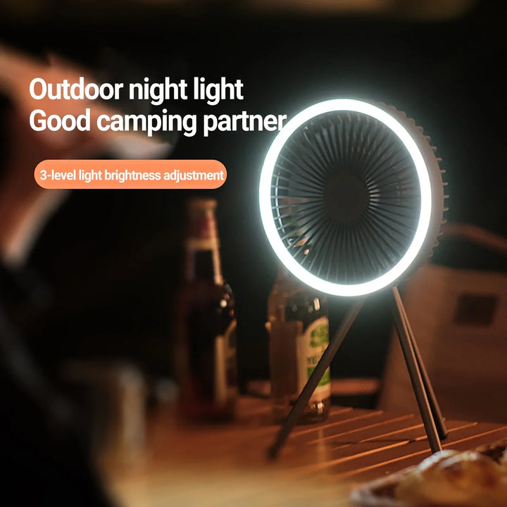 Oppladbar 10 000mAh Campingvifte med LED-belysning og powerbank | Skanto