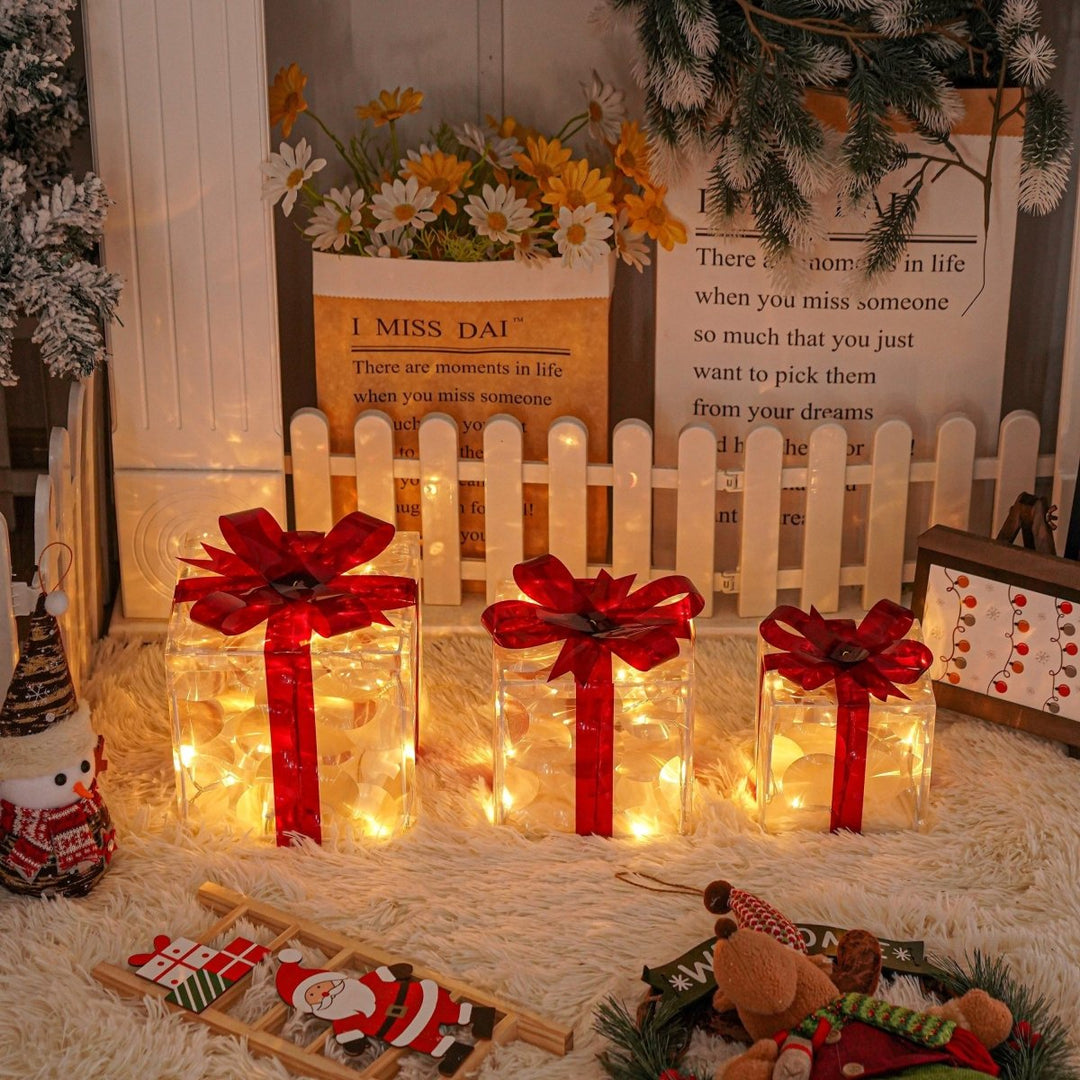 Skanto | Luminous gifts - sett med 3 opplyste bokser - juledekorasjon for innendørs og utendørs