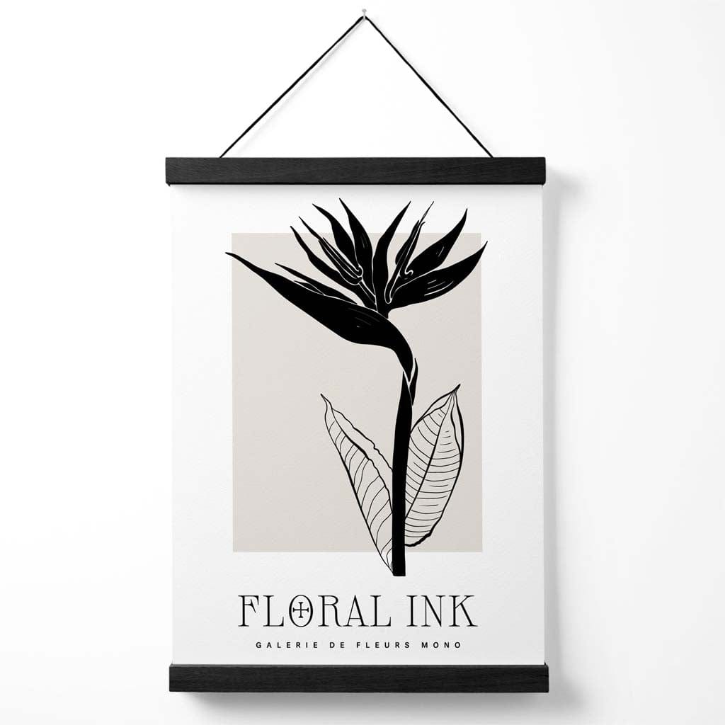 Blomsterplakat med blekktegning og blomster fra Paradisets fugl med oppheng