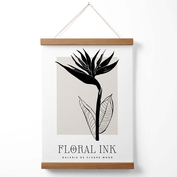 Blomsterplakat med blekktegning og blomster fra Paradisets fugl med oppheng