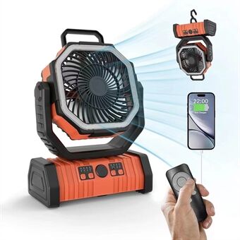 PowerBreeze Campingvifte med LED og Powerbank – 20000mAh, roterbar og oppladbar | Skanto