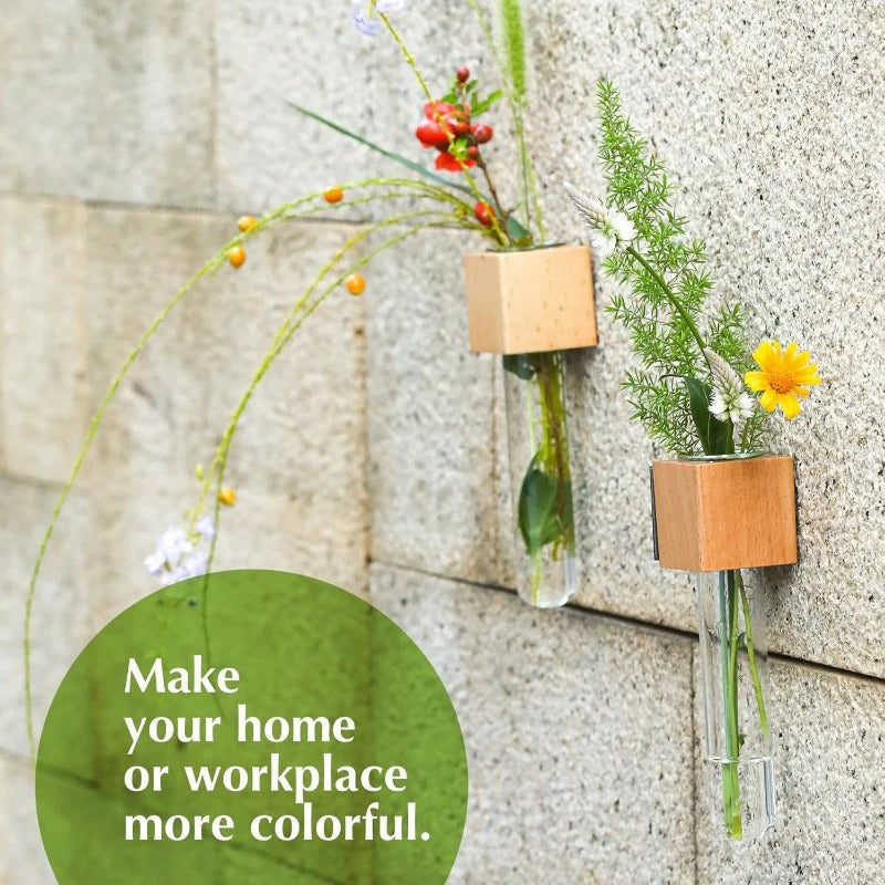 Skanto | Magnetisk Mini Vase – Tre & Glass Veggmontert Dekor for Blomster & Klipp
