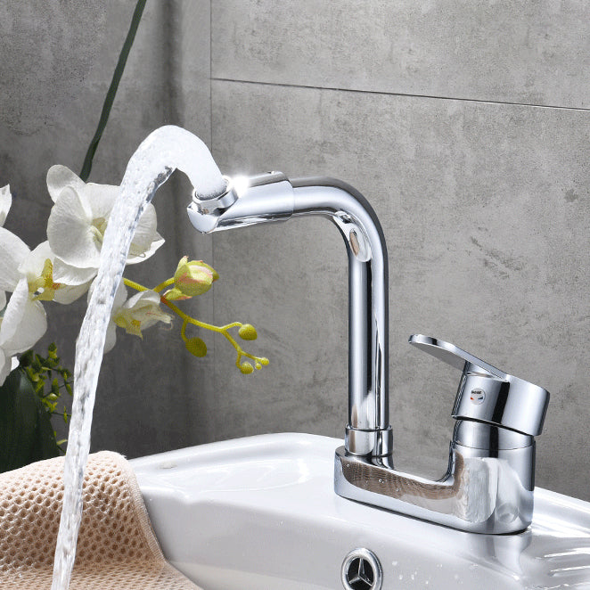 Rund servantkran i krom med svingbar tut til badet
