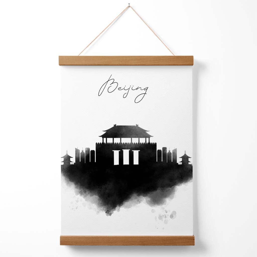 Akvarell plakat av Beijing med skyline og oppheng