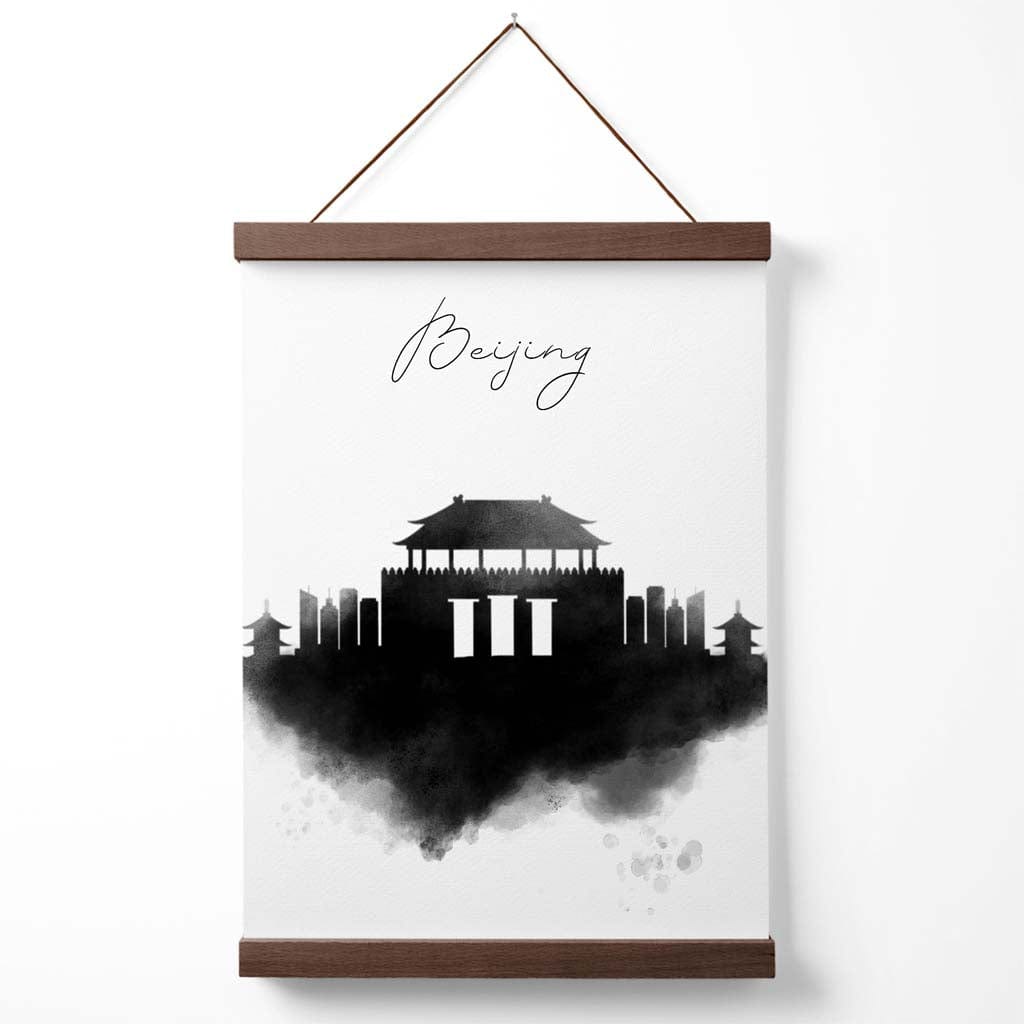 Akvarell plakat av Beijing med skyline og oppheng