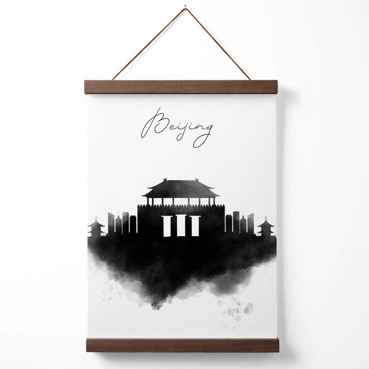 Akvarell plakat av Beijing med skyline og oppheng