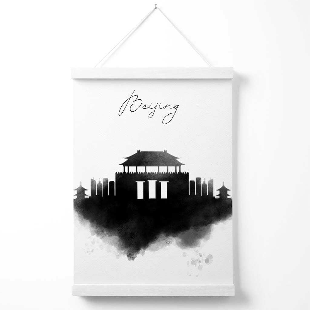 Akvarell plakat av Beijing med skyline og oppheng