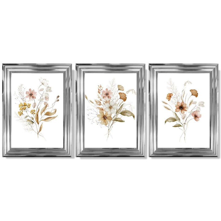 Høstlige villblomsterbuketter – 3 innrammede kunsttrykk