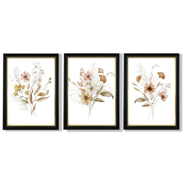 Høstlige villblomsterbuketter – 3 innrammede kunsttrykk