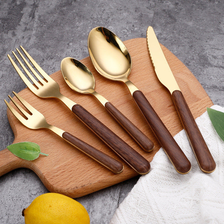 Skanto | Stål Flatware Set med Trehåndtak