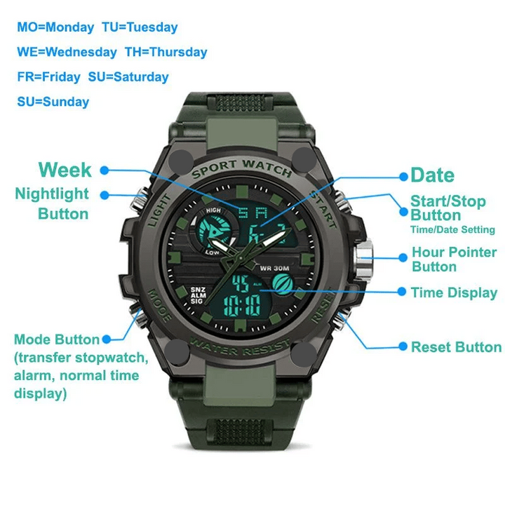 Skanto | Sporty Dual-Display Mode Multifunctional Waterproof Luminous Men's Wristwatch