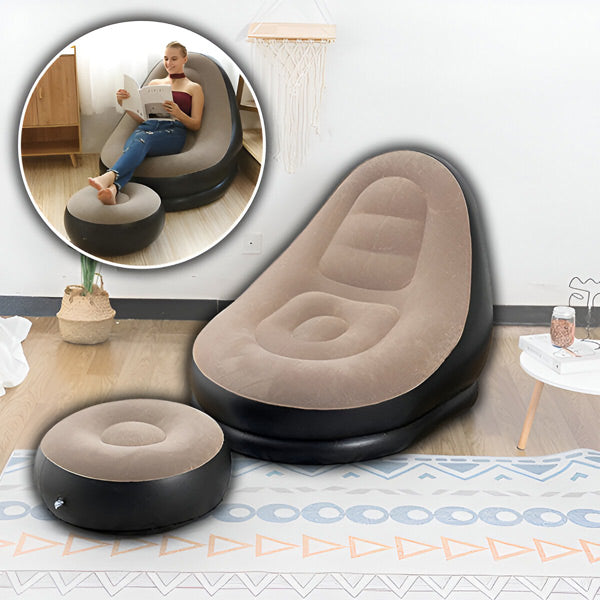 Skanto | RelaxSeat Oppblåsbar Lounge Stol med Fotstøtte – Innendørs & Utendørs Komfort