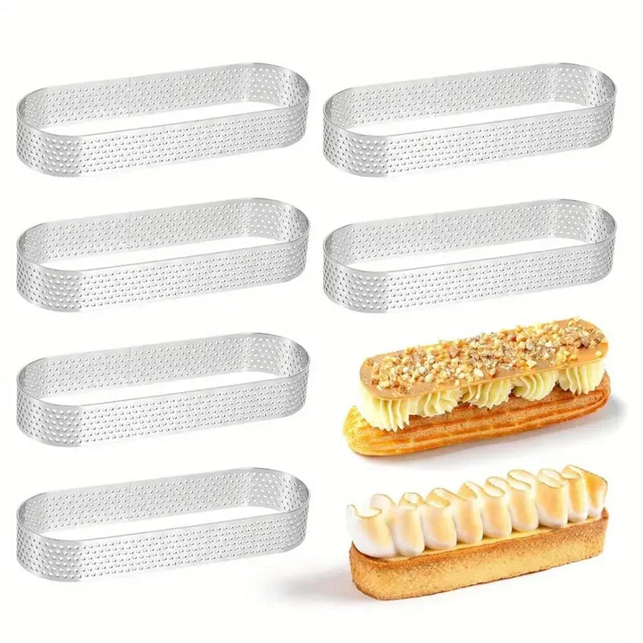 6/8pcs Rustfritt Stål Ovale Tart Ringer Perforerte Deig- og Kakeformer | Skanto