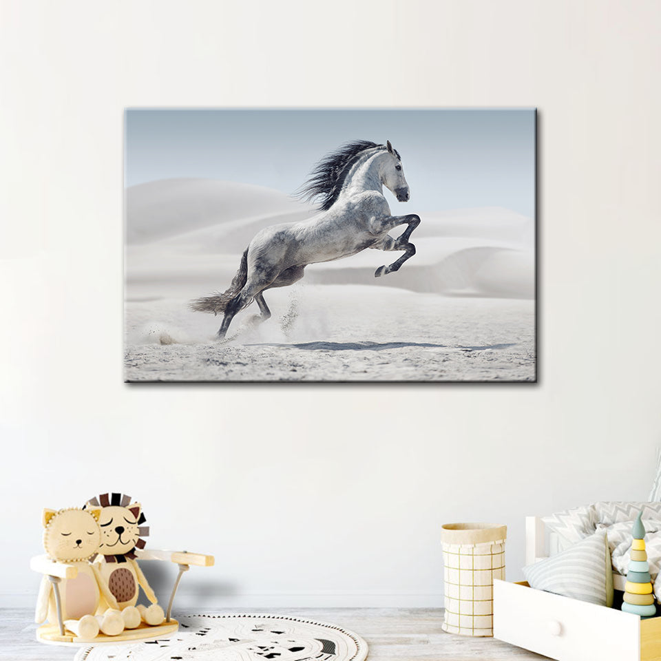 Springende hvite hest - Lerret veggkunst maleri