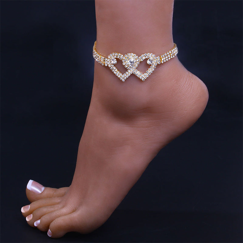Skanto | Double Love Heart Rhinestone Anklet
