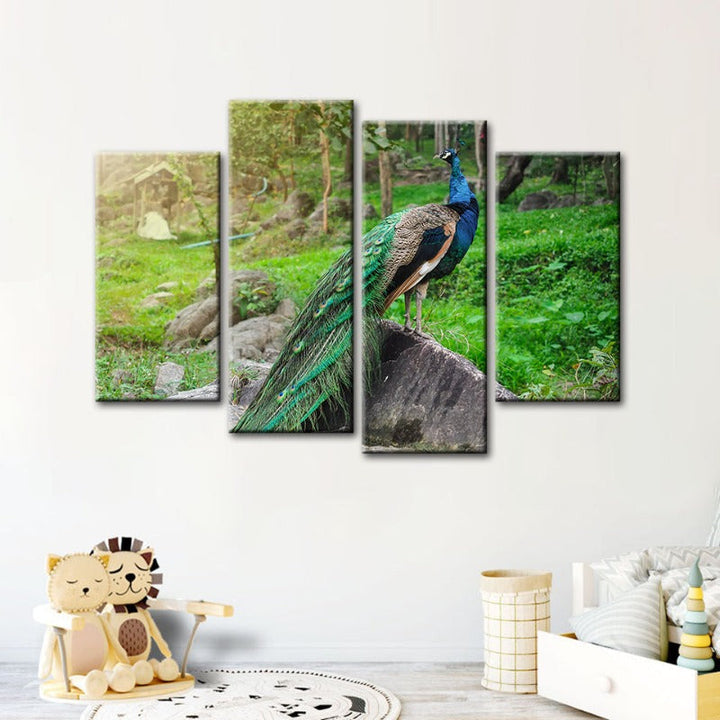 4 Pc. Majestic Peacock - Canvas Wall Art Painting | Skanto