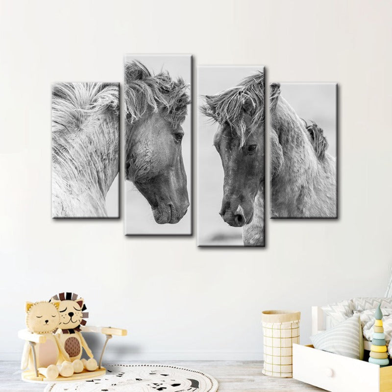 4 Piece Two White Horses - Canvas Wall Art Painting | Skanto