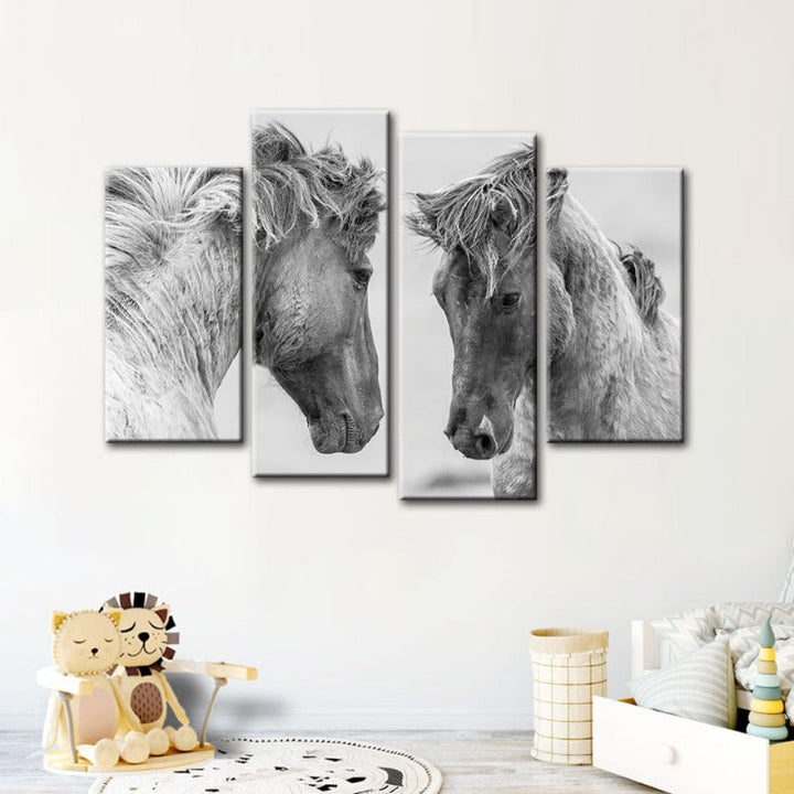 4 Piece Two White Horses - Canvas Wall Art Painting | Skanto